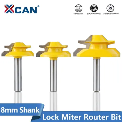 XCAN 45 Grad Lock Gehrung Router Bit Zapfen Router Bit 8mm Schaft Für Holzbearbeitung Werkzeuge Hartmetall Router Bits Holz fräser