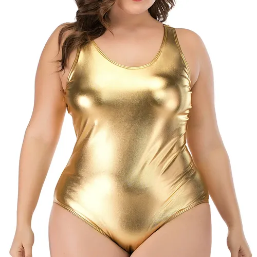 5XL Badeanzug Frauen Plus Größe Badeanzug 2020 Sommer Ein Stück Shiny Gold Badeanzüge Vintage