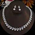 Elegant White CZ Wedding Accessories for Women Brides Classic Round Pearl Necklace and Earrings