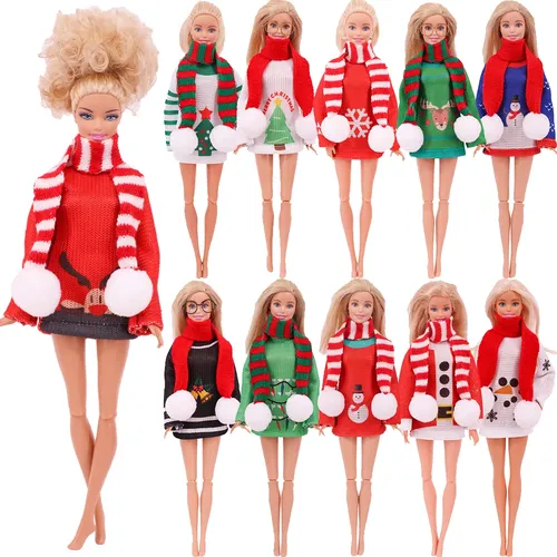 Weihnachten Barbies Puppe Kleidung Pullover Kleid + Schal Für 11 5 Zoll Barbies Puppe BJD Mädchen