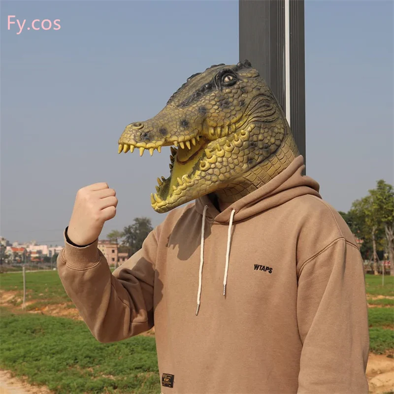 Alligator Maske Maskerade Partei Erwachsene Latex Reptil Tier Volle Gesicht Helm Halloween Karneval Cosplay Krokodil Kostüm für Männer Image