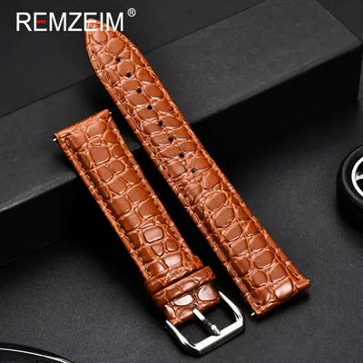 REMZEIM Lederband armband 16 /18 /20 /22 /24mm Edelstahl Schnalle Männer Frauen Ersetzen Band Uhr Image