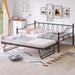 Full Size Platform Bed Frame, Metal Daybed with Twin Size Adjustable Trundle, Portable Folding Trundle, Black