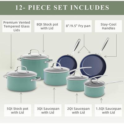 NuWave Duralon Blue 12 Piece Ceramic Non-Stick Cookware Set