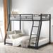 Metal Twin Over Full Floor Bunk Bed with Ladder, Bedframe w/Guardrail for Boys Girls, Bedroom, Black