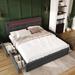 Platform Bed w/ Drawer & LED Buttons Tufted Headboard, Full, Grey