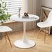 32"Round Dining Table with Printed White Marble Table Top and Metal Base