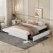 PU Leather Upholstered Bed Queen White Bed Frame with Trundle Bed