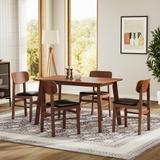 5 Pcs Dining Table Set Includes 1 Solid Wood Table & 4 Padded Chairs