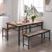 3 Pieces Farmhouse Kitchen Table Set w/2 Benches Home Dining Set for 4
