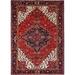 Shahbanu Rugs Venetian Red Good Cond Hand Knotted Clean Semi Antique Worn Wool Persian Heriz with Tribal Ambience Rug (8'x11'3")