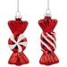 Set of 2 Shiny Red and White Glittered Candy Christmas Glass Ornaments 4"