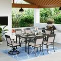 Summit Living 7 Pieces Aluminum Outdoor Patio Dining Set with 6 Aluminum Sling Chairs and 1 Metal Steel Table Black&Beige