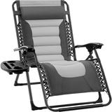 Best Choice Products Oversized Padded Zero Gravity Chair Folding Outdoor Patio Recliner w/ Side Tray - Gray/Light Gray