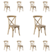 10 PACK Bistro Style Cross Back Medium Natural With White Grain Wood Stackable Dining Chair - X Back Banquet Dining Chair