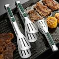 Riguas Non-Slip Silicone Handle Food Tongs Hollowed Draining Serving Food Barbecue Grill Bread Clamp Stainless Steel Food Tongs Kitchen Accessories