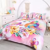 Rillbus bed cover dreamlike Cute rainbow hair unicorns print cozy and durable duvet cover for girls kids