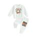 IZhansean Toddler Baby Boys Halloween Clothes Long Sleeve Ghost Print Sweatshirt with Letters Print Sweatpants Outfits White 3-4 Years