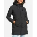 Women's Roxy Womens Better Weather Hooded Longline Padded Jacket - Black/Grey - Size: 12