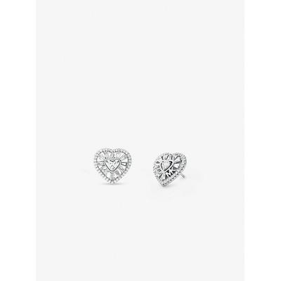 Michael Kors Precious Metal-Plated Sterling Silver Pavé Heart Stud Earrings Silver One Size