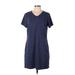 32 Degrees Casual Dress - Mini V Neck Short sleeves: Blue Print Dresses - Women's Size Large