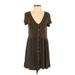 H&M Casual Dress - A-Line V Neck Short sleeves: Brown Solid Dresses - Women's Size Small