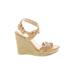 Stuart Weitzman Wedges: Strappy Platform Boho Chic Gold Print Shoes - Women's Size 9 1/2 - Open Toe