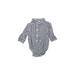 OshKosh B'gosh Long Sleeve Onesie: Blue Checkered/Gingham Bottoms - Size 6 Month