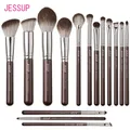 Jessup Ensemble de pinceaux de maquillage 15 pièces Pinceaux de maquillage marron Fond de teint