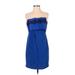 MARCHESA notte Cocktail Dress - Sheath Strapless Sleeveless: Blue Print Dresses - Women's Size 4