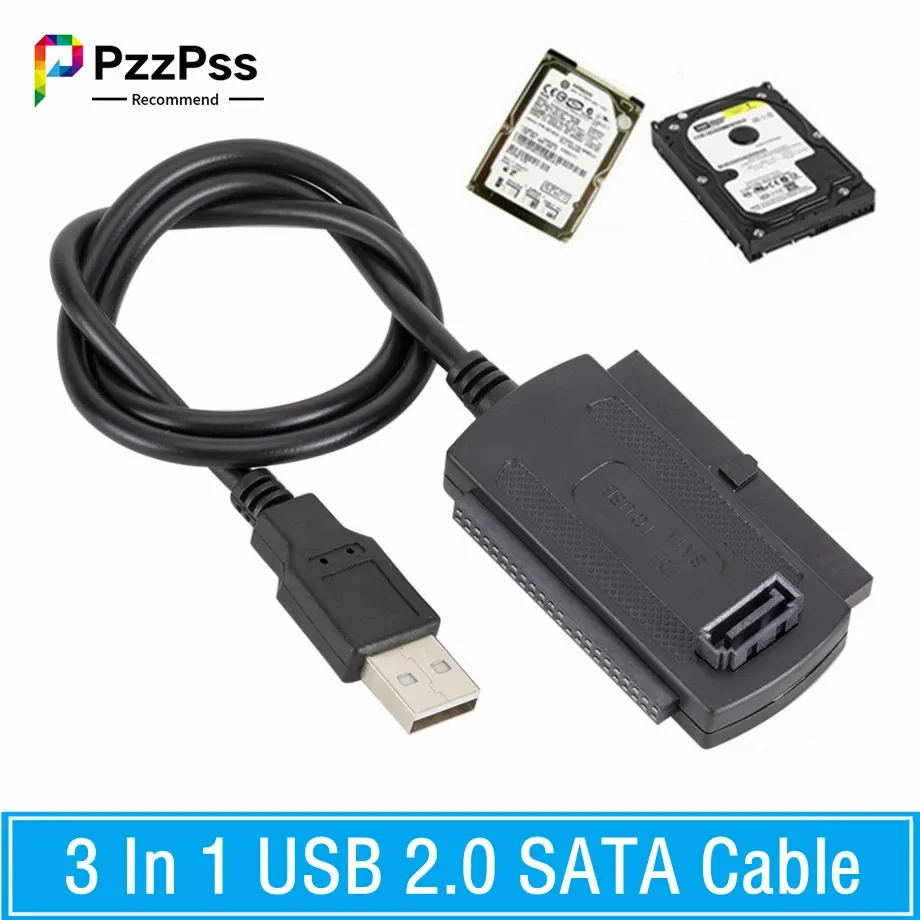 PzzPss 3 in 1 USB 2.0 IDE SATA 5.25 S-ATA 2.5 Cavo adattatore per disco rigido HDD da 3,5 pollici per convertitore PC portatile