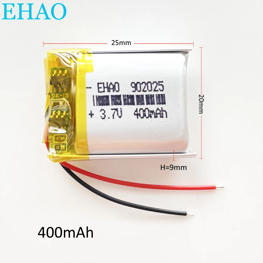 3.7V 400mAh batteria ricaricabile ai polimeri di litio Lipo 902025 per luce a Led Mp3 GPS Bluetooth massaggiatore registratore per cuffie