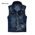 DIMUSI Men Denim Vest Vintage Sleeveless washed jeans waistcoat Man Vintage Design Cowboy ripped