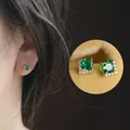 CANNER S925 Silver Gold-Plated Stud Earrings Light Luxury Square Emerald Zircon Earrings Women