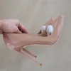 Neue nude shiny patent leder sexy pumpen 12cm hohe ferse nachtclub spitz frauen 10cm partei schuhe plus größe 46 QP154 ROVICIYA