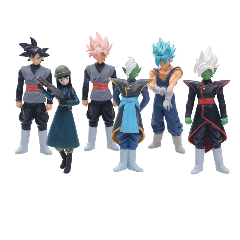 6 pz/lotto 13cm Cartoon Anime Dragon Ball Doll Model Blue Pink Black Goku Vegeta Zamasu Super Saiyan Figure Decoration Doll Toys