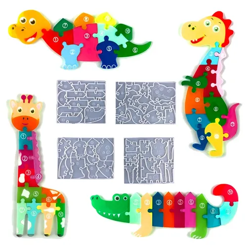 Dinosaurier Puzzle Epoxy Form Diy Giraffe Krokodil Puzzle Spiel kinder Jigsaw Cartoon Tier Silikon