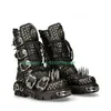 Männer Punk Gothic Style besetzt Kalb Stiefel Metall Schnalle Riemen Design Stiefel Chunky Heel Schnürung Gothic Style Cowboy Schuhe Größe 35-46