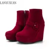 Große größe 34-44 Neue Runde Kappe Schnalle Stiefel für Frauen Sexy Stiefeletten Heels Mode Winter Frühling Herbst schuhe Casual Zip 6-30