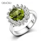 925 Sterling Silver Ring Flower Silver Rings with Peridot Stones Shining Luxury Wedding Engagement