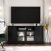 TV Stand for TV up to 65in with 2 Tempered Glass Doors Adjustable Panels Open Style Cabinet, Sideboard for Living room, Black