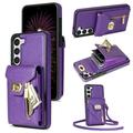 Crossbody Strap for Samsung Galaxy S21 FE Wallet Case with Card Holder Flip PU Leather for Samsung Galaxy S21 FE Case Stand Zipper Purse Protective Phone Case for Women Girls - Purple