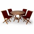 All Things Cedar 5-Piece 4-ft Teak Round Folding Table Set with Red Cushions