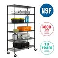 NSF Wire Shelving Unit Heavy Duty Garage Storage Shelves Large Black Metal Shelf Organizer 6-Tier Height Adjustable Commercial Grade Storage Rack 3600 LBS Capacity on 4 casters 18 D x 48 W x 76 H