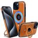 SaniMore for iPhone 14 Case PU Leather Skin Wear-resistant Magnetic Car Mount 360Â° Rotating Ring Bracket Compatible with MagSafe [Wireless Charging] Shockproof Anti-fall Stand Shell Brown