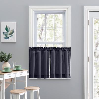 Wide Width Stacey Curtain Tailored Tier Pair by Ellis Curtains in Navy (Size 56