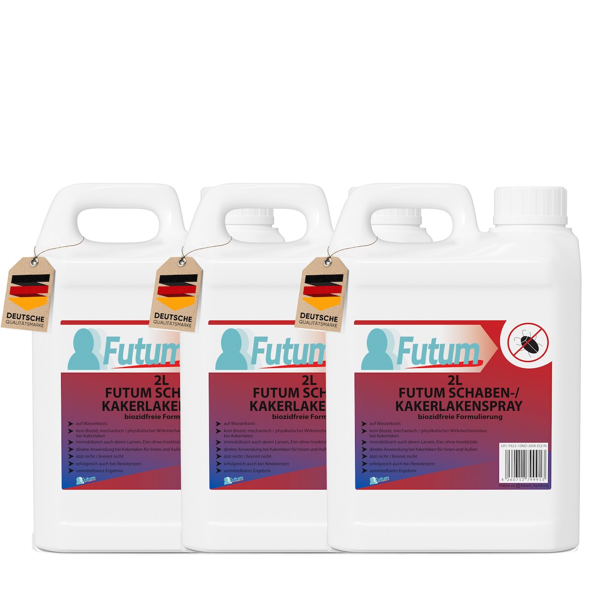 FUTUM 3x2L Schabenspray / Kakerlakenspray bekämpft Insekten, Eier, Larven, Insektenspray ohne Biozide auf Wasserbasis, Sofortwirkung ohne Flecken Image
