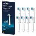 Beurer TB 30/50 Aufsteckbürsten für elektrische Zahnbürste, Clean, 8 Stück, Bürstenköpfe kompatibel mit Oral-B Zahnbürsten, weiße Ersatzbürsten