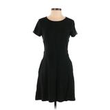 Ann Taylor LOFT Casual Dress - A-Line Crew Neck Short Sleeve: Black Solid Dresses - Women's Size 4