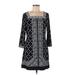 White House Black Market Casual Dress - Mini Square 3/4 sleeves: Black Paisley Dresses - Women's Size Medium - Paisley Wash